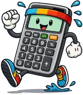 an illustrated running calculator with legs and arms